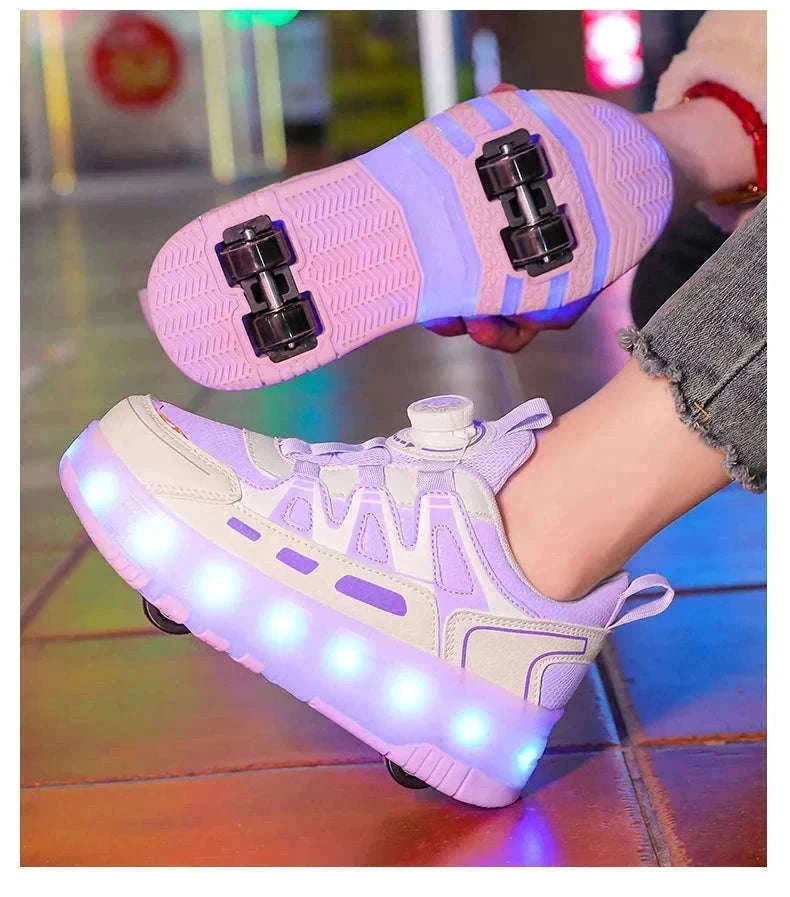 Kids LED Roller Sneakers with Luminous Lights and Hidden Wheels-YQ-188-Red / 29