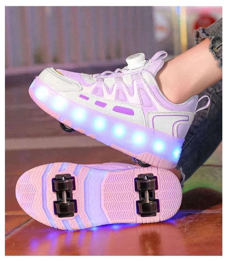 Kids LED Roller Sneakers with Luminous Lights and Hidden Wheels-YQ-188-Red / 29