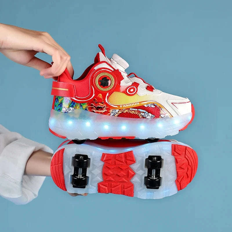 Kids LED Roller Sneakers with Luminous Lights and Hidden Wheels-YQ-188-Red / 29
