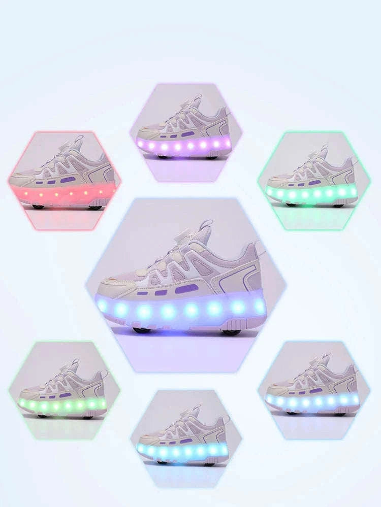 Kids LED Roller Sneakers with Luminous Lights and Hidden Wheels-YQ-188-Red / 29