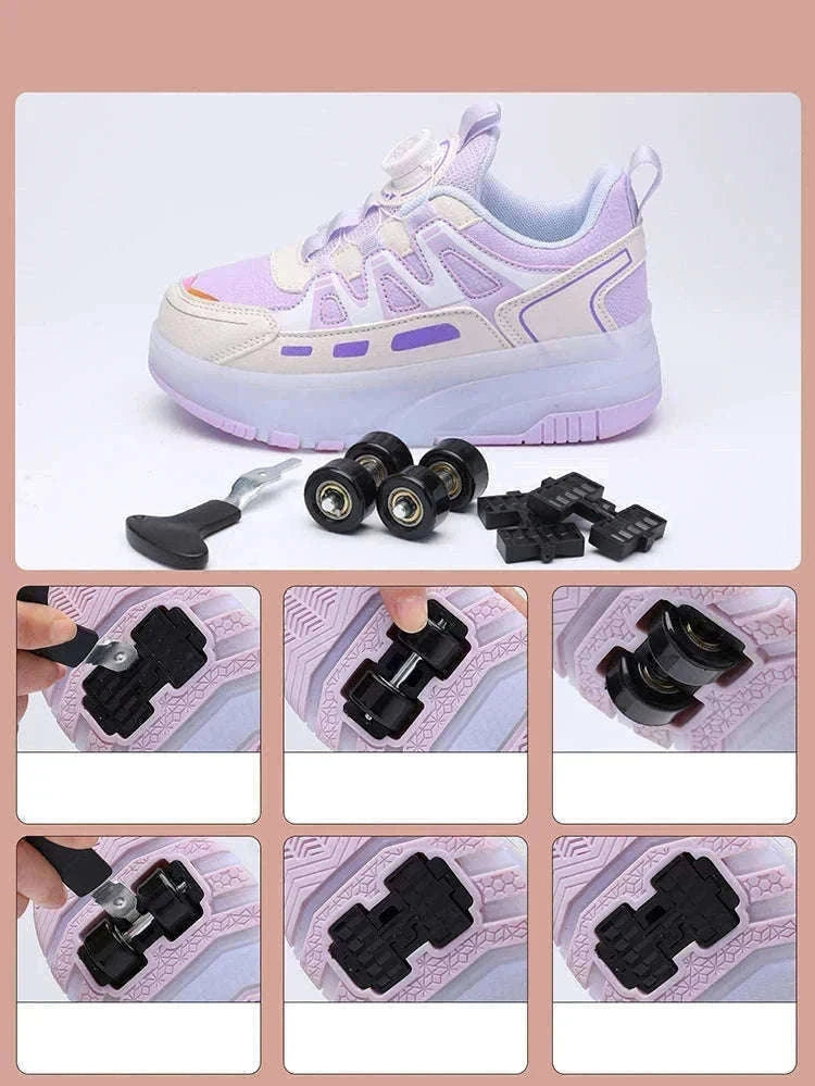 Kids LED Roller Sneakers with Luminous Lights and Hidden Wheels-YQ-188-Red / 29