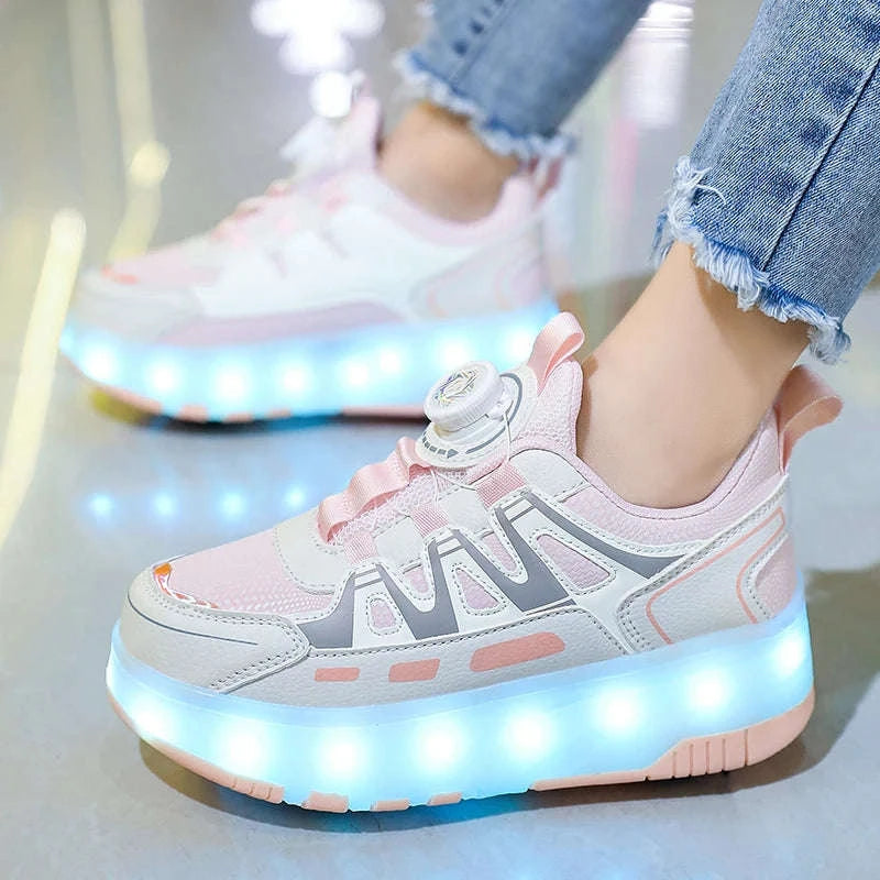 Kids LED Roller Sneakers with Luminous Lights and Hidden Wheels-YQ-188-Red / 29