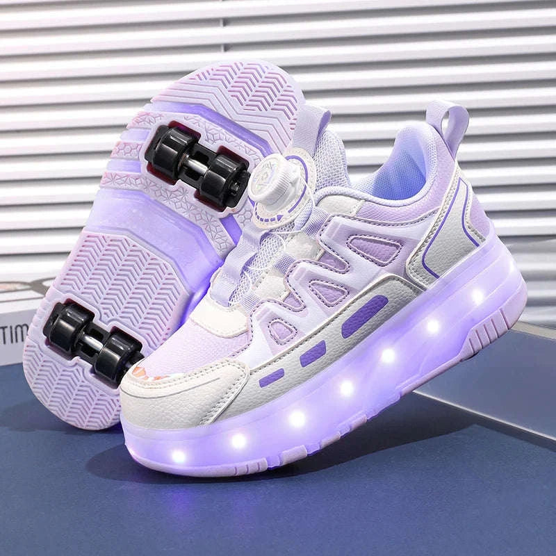 Kids LED Roller Sneakers with Luminous Lights and Hidden Wheels-YQ-188-Red / 29