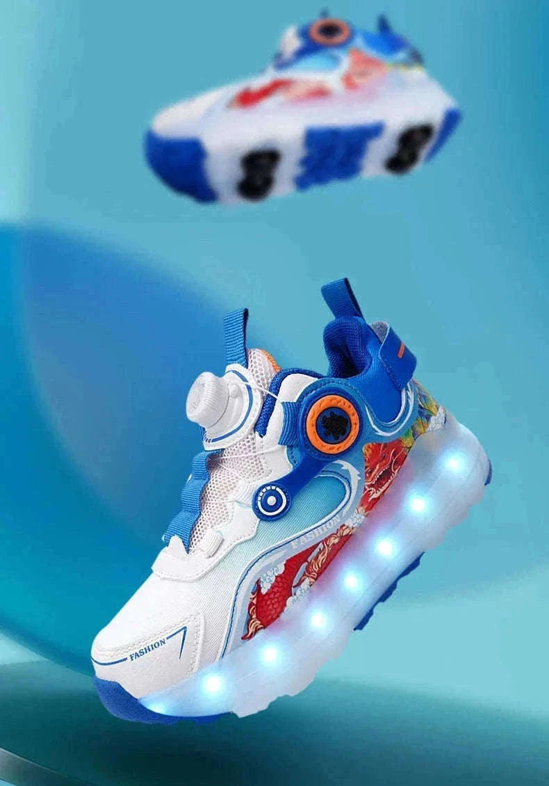 Kids LED Roller Sneakers with Luminous Lights and Hidden Wheels-YQ-188-Red / 29