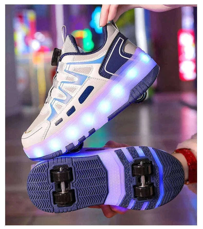Kids LED Roller Sneakers with Luminous Lights and Hidden Wheels-YQ-188-Red / 29