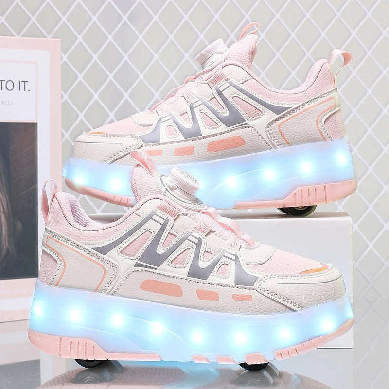 Kids LED Roller Sneakers with Luminous Lights and Hidden Wheels-YQ-188-Red / 29