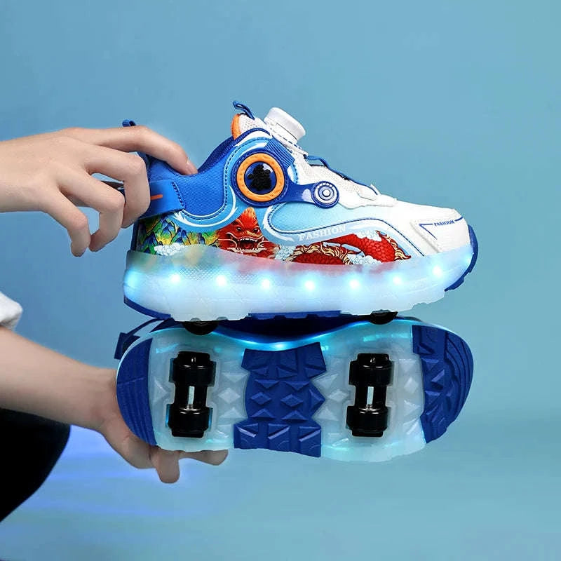 Kids LED Roller Sneakers with Luminous Lights and Hidden Wheels-YQ-188-Red / 29