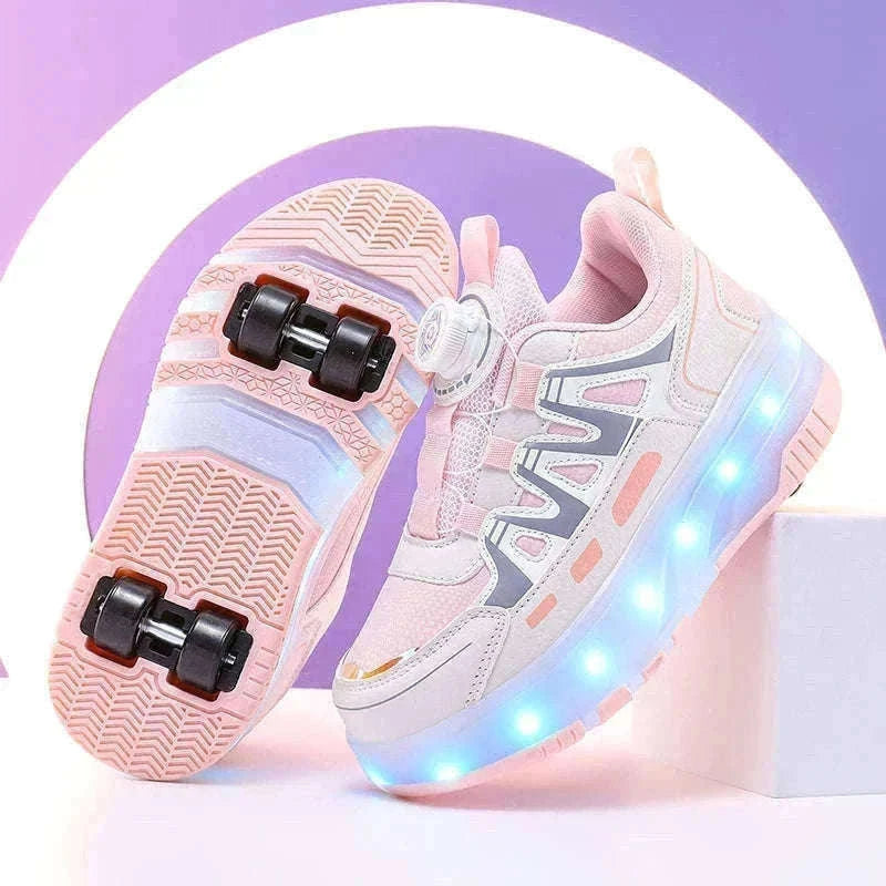 Kids LED Roller Sneakers with Luminous Lights and Hidden Wheels-YQ-188-Red / 29