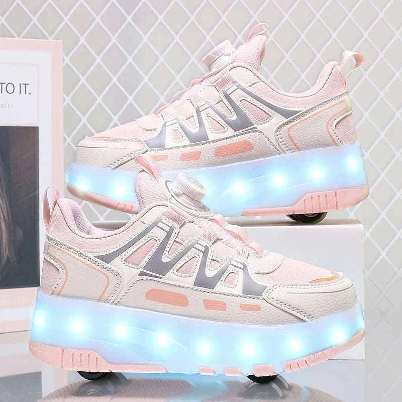 Kids LED Roller Sneakers with Luminous Lights and Hidden Wheels-YQ-188-Red / 29