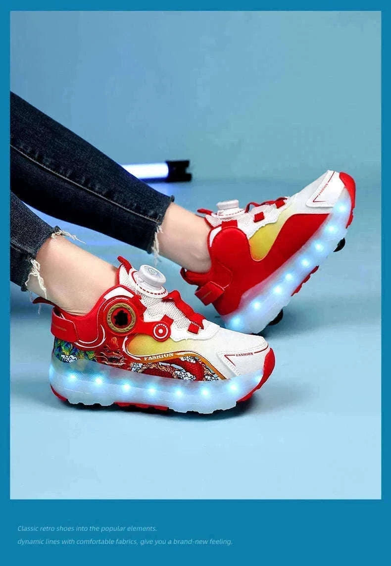 Kids LED Roller Sneakers with Luminous Lights and Hidden Wheels-YQ-188-Red / 29
