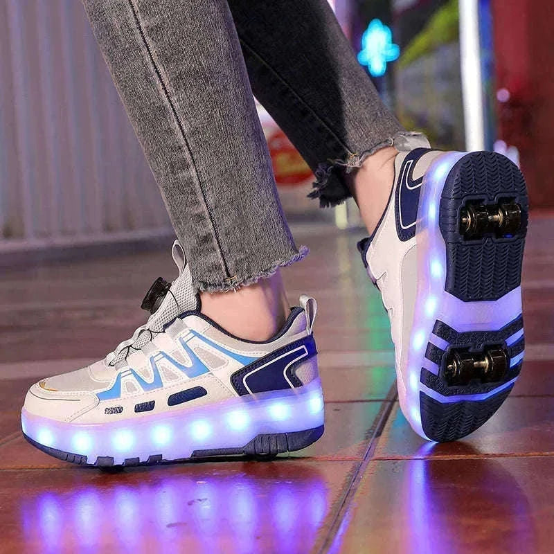 Kids LED Roller Sneakers with Luminous Lights and Hidden Wheels-YQ-188-Red / 29