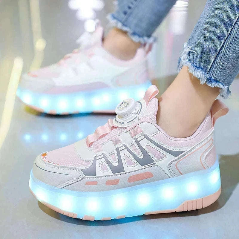 Kids LED Roller Sneakers with Luminous Lights and Hidden Wheels-YQ-188-Red / 29