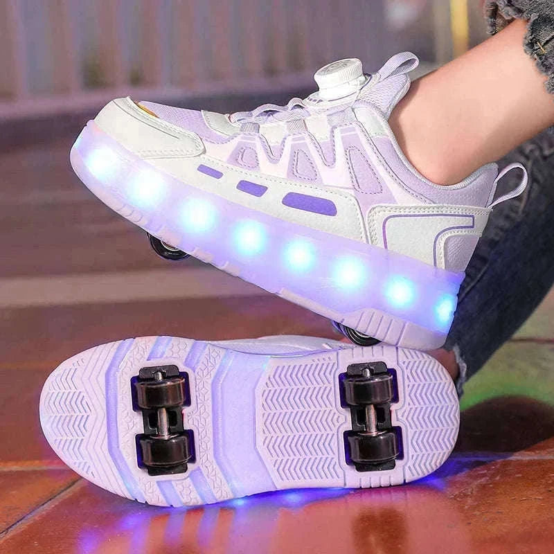 Kids LED Roller Sneakers with Luminous Lights and Hidden Wheels-YQ-188-Red / 29