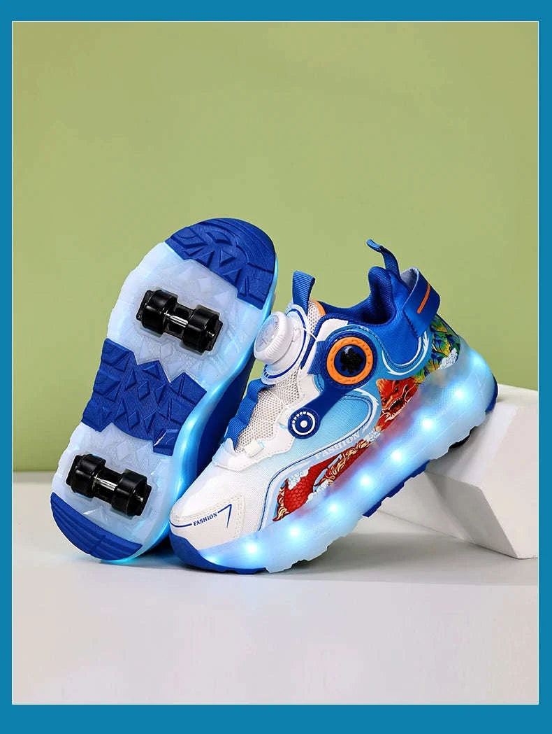 Kids LED Roller Sneakers with Luminous Lights and Hidden Wheels-YQ-188-Red / 29