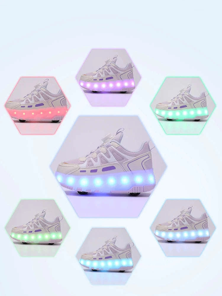 Kids LED Roller Sneakers with Luminous Lights and Hidden Wheels-YQ-188-Red / 29