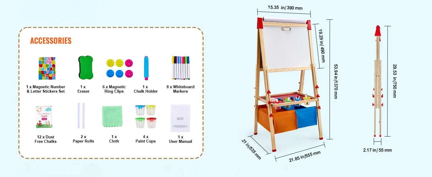 Kids Magnetic Art Easel Drawing Board with Adjustable Height Set-1PC / United States