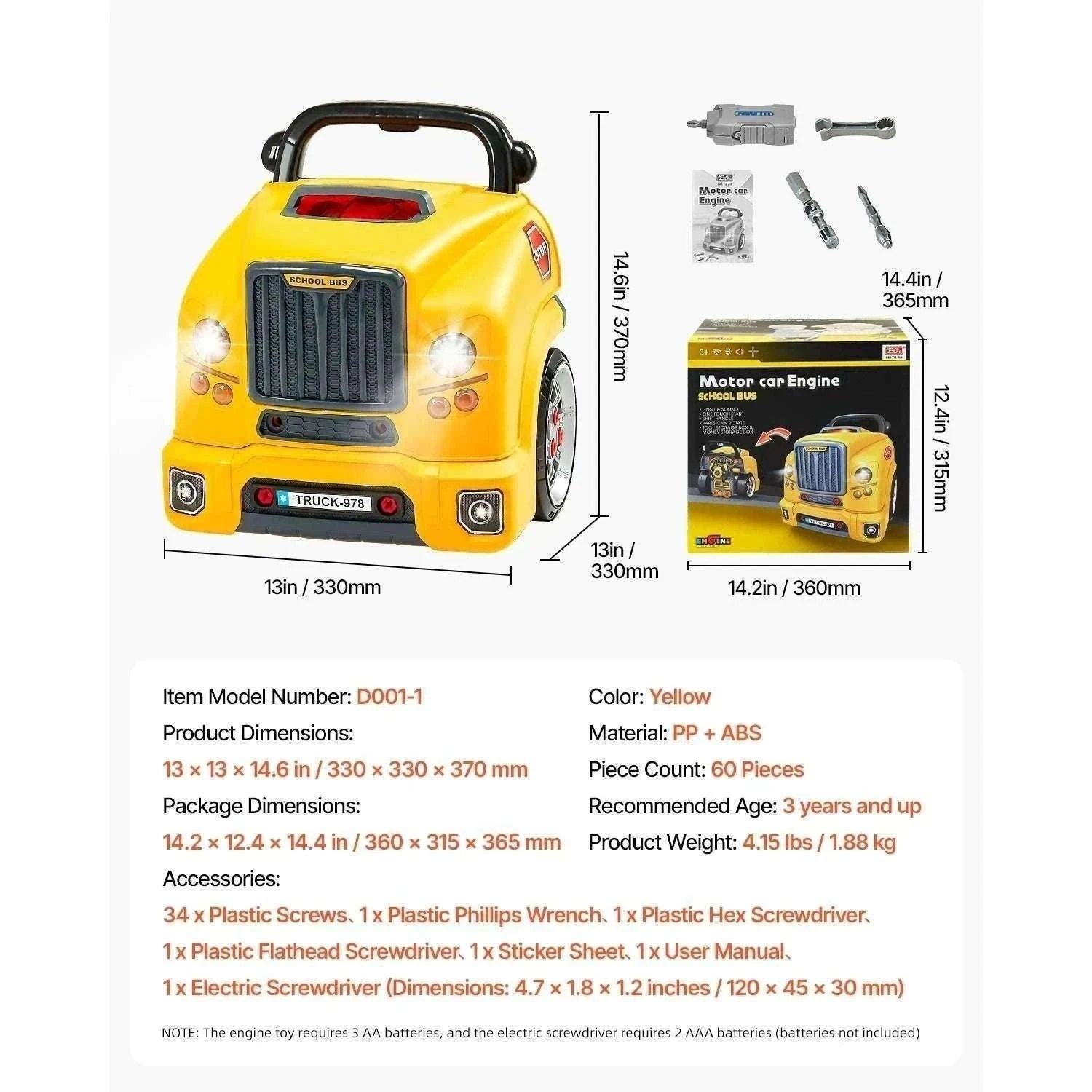 Kids Mechanic Truck Engine Toy Set with Tools, Lights & Sounds (60pcs)-Red / france