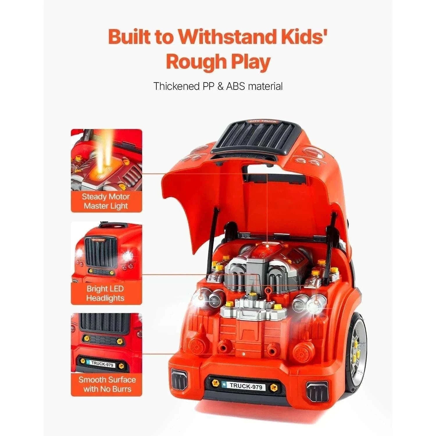 Kids Mechanic Truck Engine Toy Set with Tools, Lights & Sounds (60pcs)-Red / france