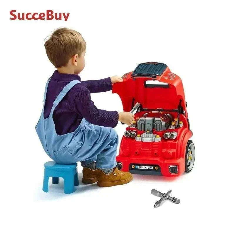 Kids Mechanic Truck Engine Toy Set with Tools, Lights & Sounds (60pcs)-Red / france