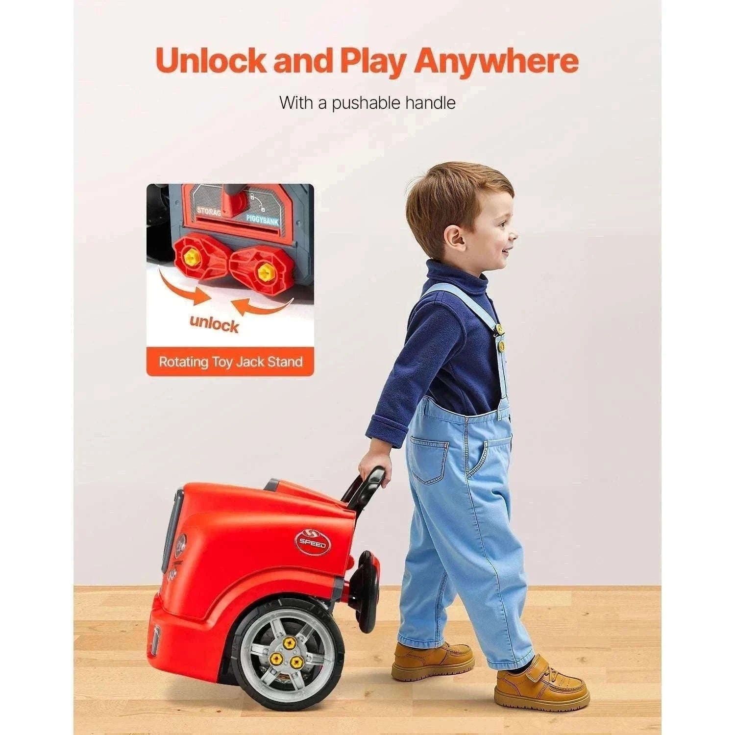 Kids Mechanic Truck Engine Toy Set with Tools, Lights & Sounds (60pcs)-Red / france