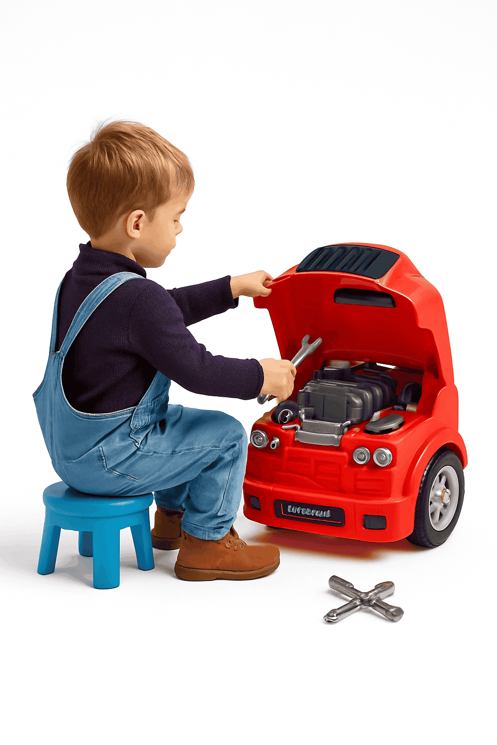 Kids Mechanic Truck Engine Toy Set with Tools, Lights & Sounds (60pcs)-Red / france