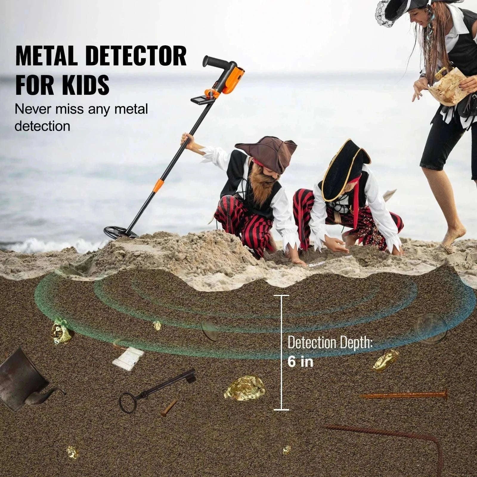 Kids Metal Detector 6" Waterproof Coil with LCD & Adjustable Handle-6 Inch Search Coil / france