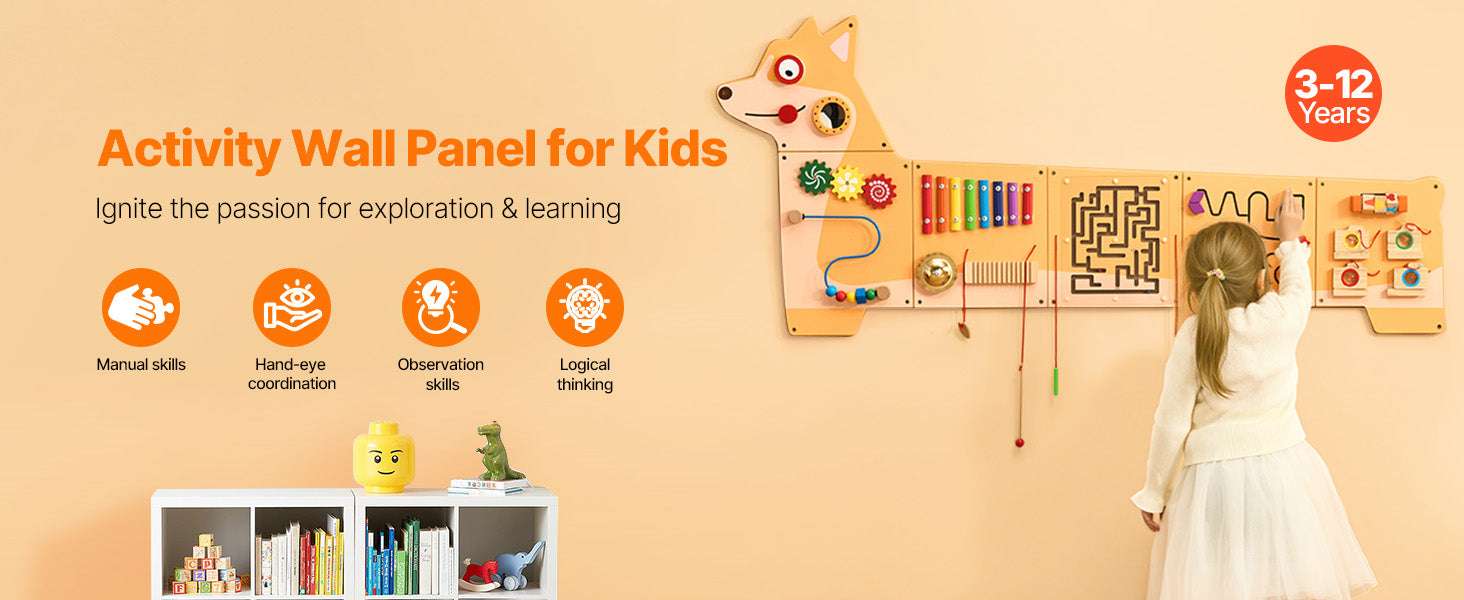 Kids Montessori Wall Busy Board – 12 Activity Sensory Panel-Puppy / United States