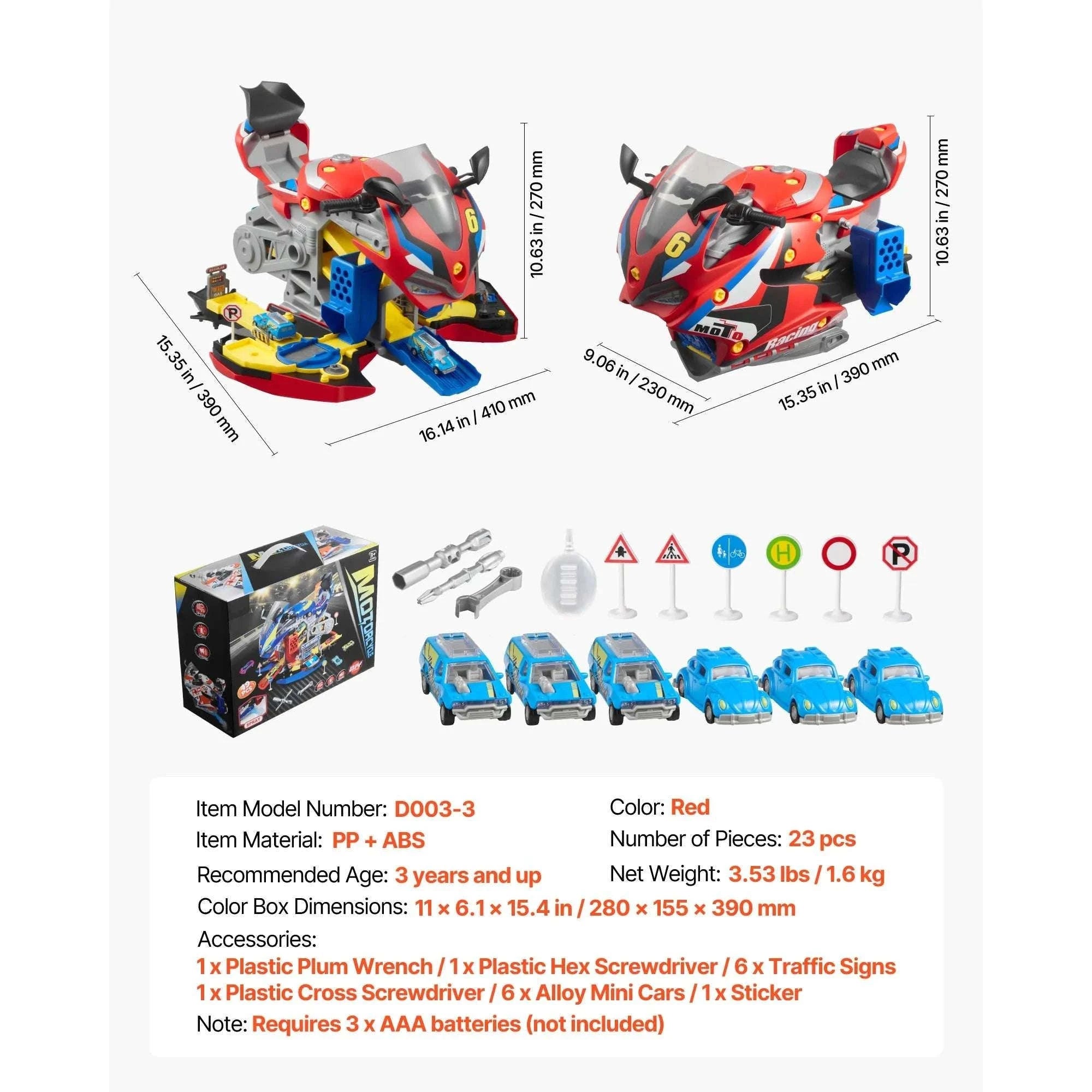 Kids Motorcycle Engine Toy Set with Lights, Sounds & 25 Pieces-Yellow / United States