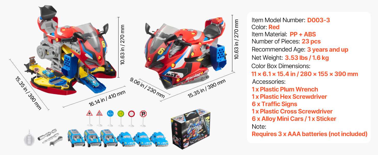 Kids Motorcycle Engine Toy Set with Lights, Sounds & 25 Pieces-Yellow / United States