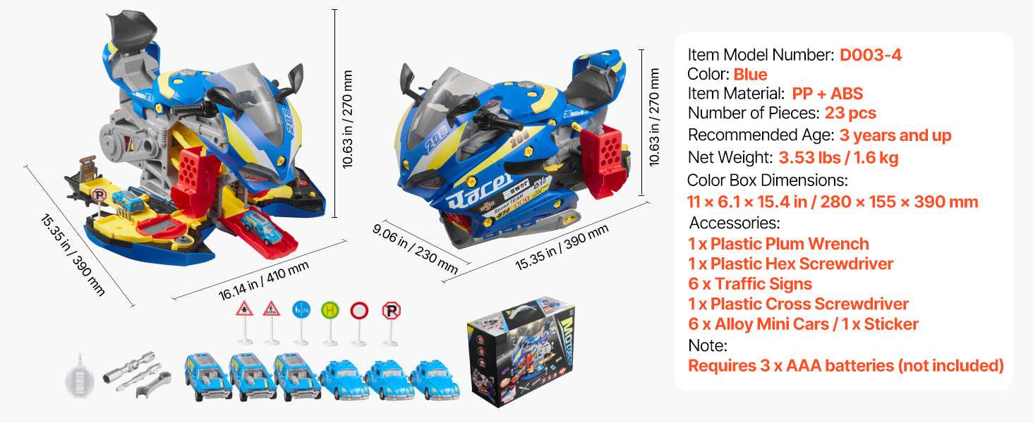 Kids Motorcycle Engine Toy Set with Lights, Sounds & 25 Pieces-Yellow / United States