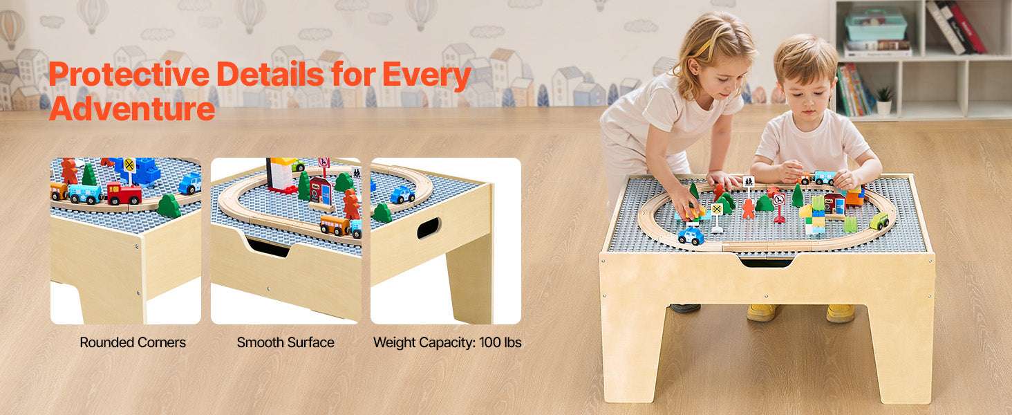 Kids Multi-Activity Play Table Set with 320 Pieces & Train Tracks-30.5x21.6x15.7in / United States