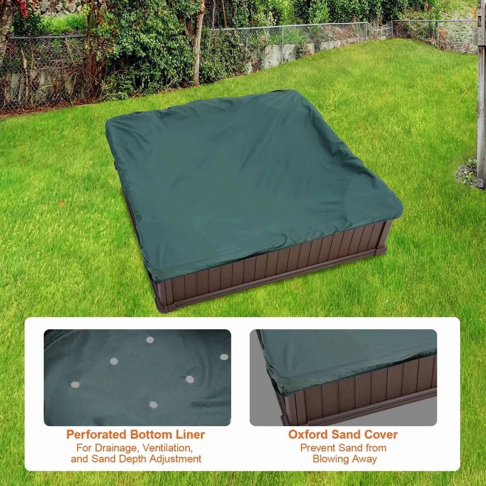 Kids Outdoor Sandbox with Cover & Seats 48.6" Square Play Sand Pit-Square Roof / CZECH REPUBLIC