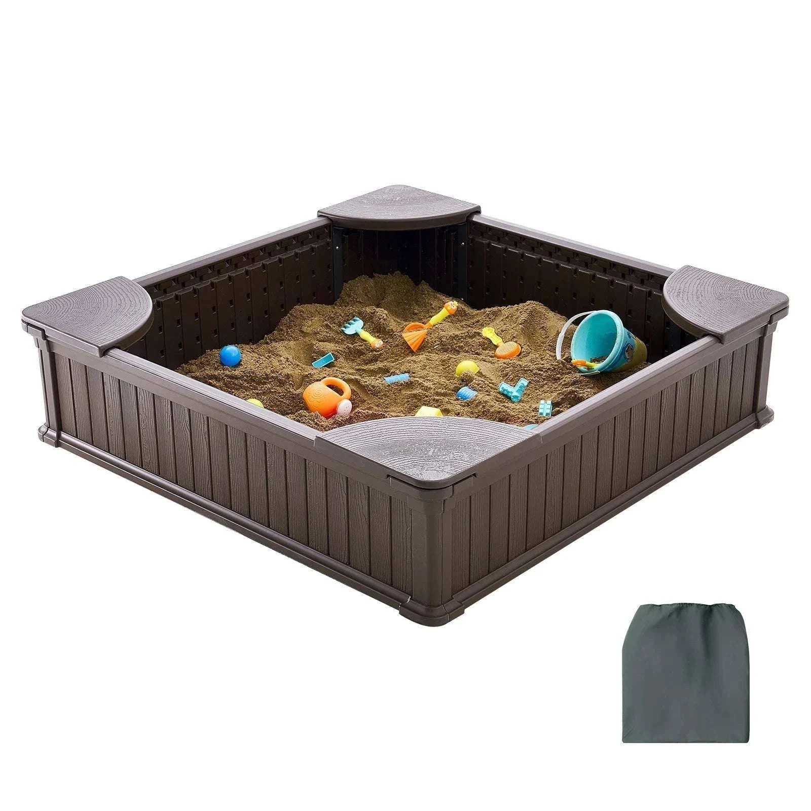 Kids Outdoor Sandbox with Cover & Seats 48.6" Square Play Sand Pit-Square Roof / CZECH REPUBLIC