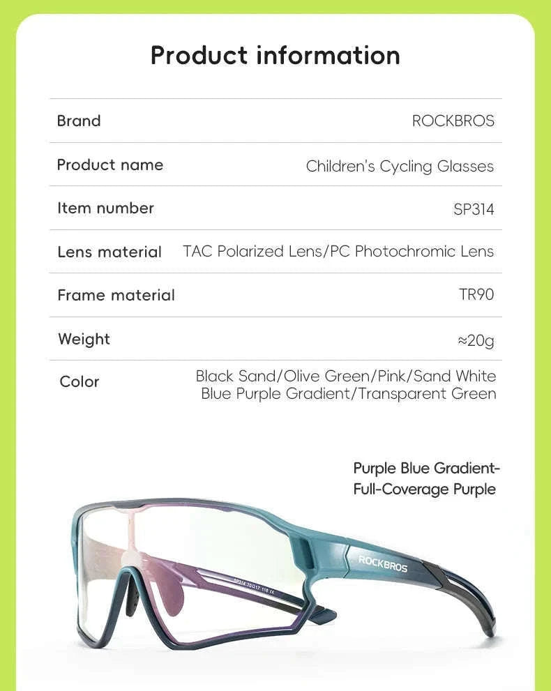Kids Photochromic Cycling Sunglasses UV400 Protective Sports Eyewear-SP314-03 / Photochromic Lens