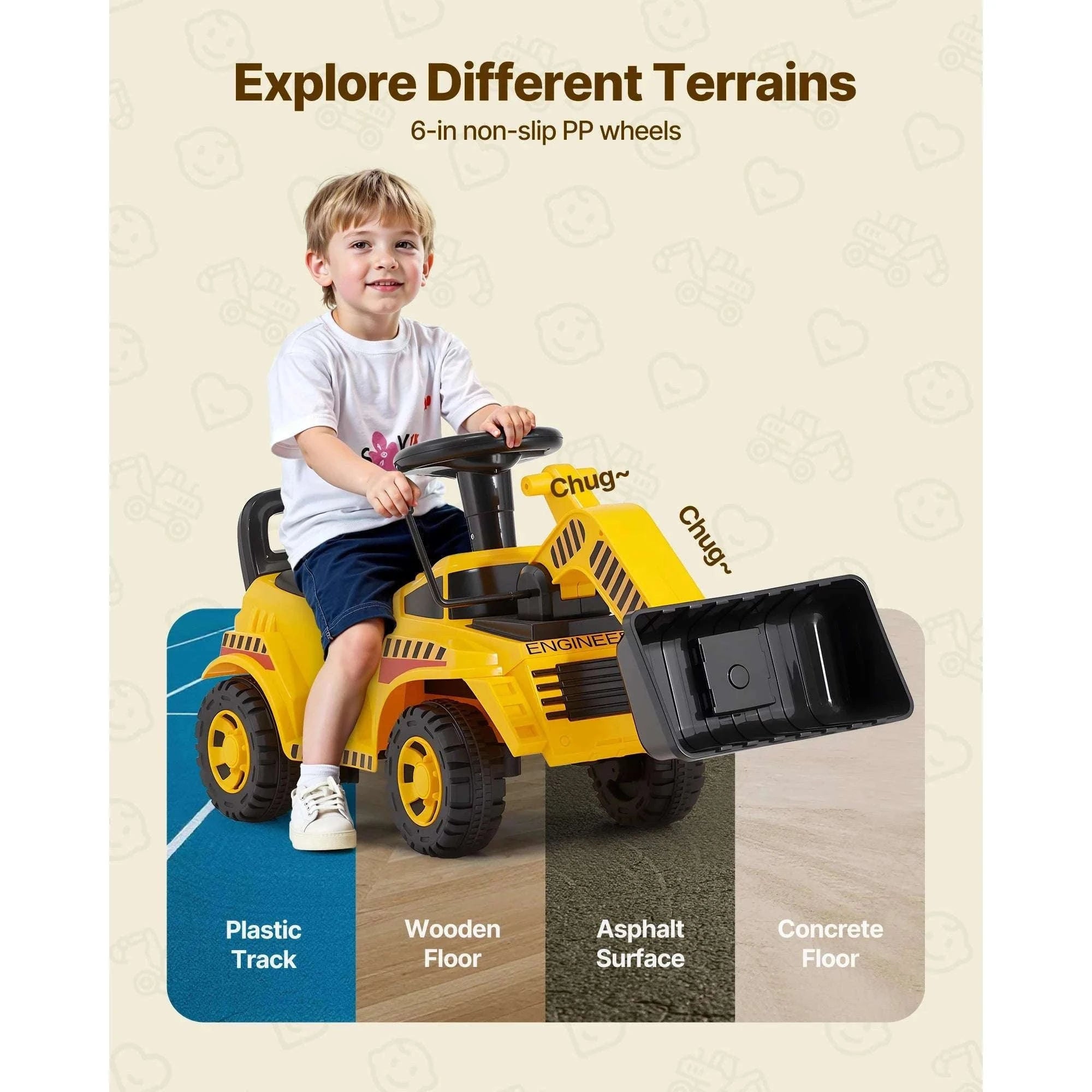 Kids Ride-On Excavator Toy with Storage & Foot-to-Floor Drive-Yellow / United States