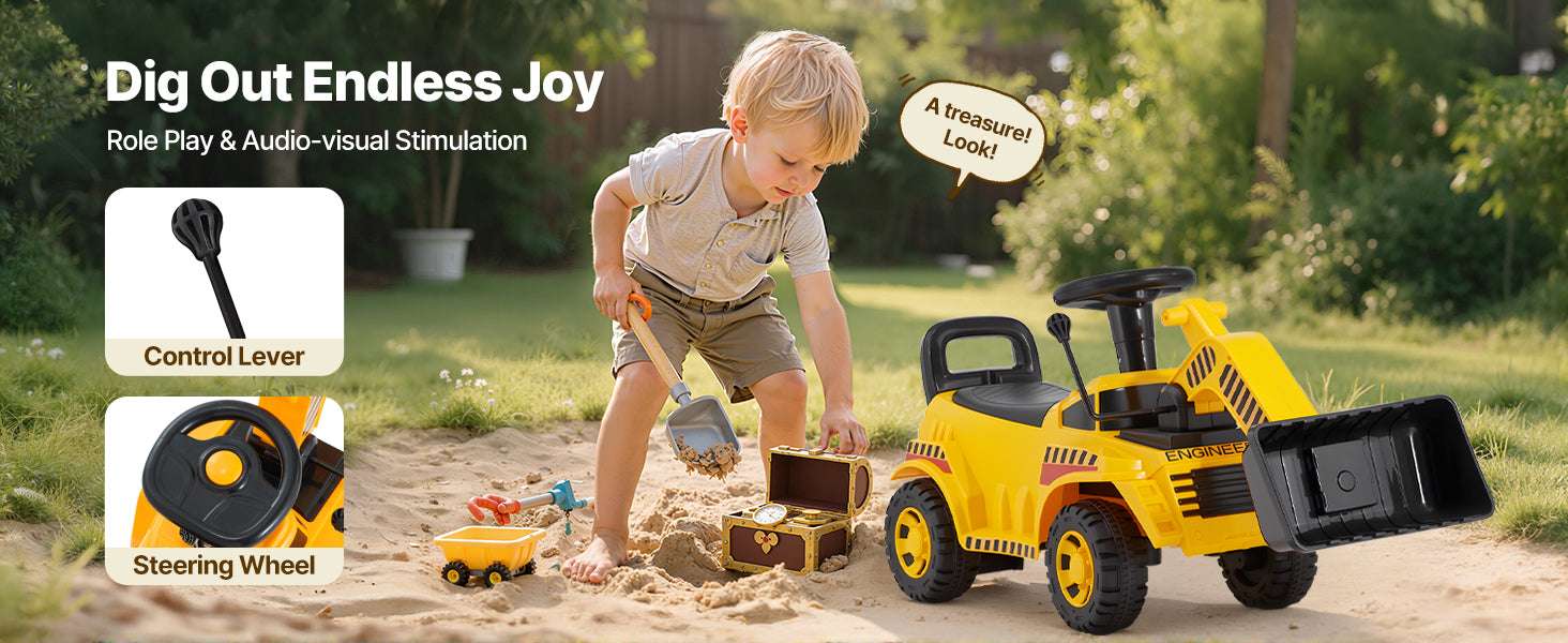 Kids Ride-On Excavator Toy with Storage & Foot-to-Floor Drive-Yellow / United States