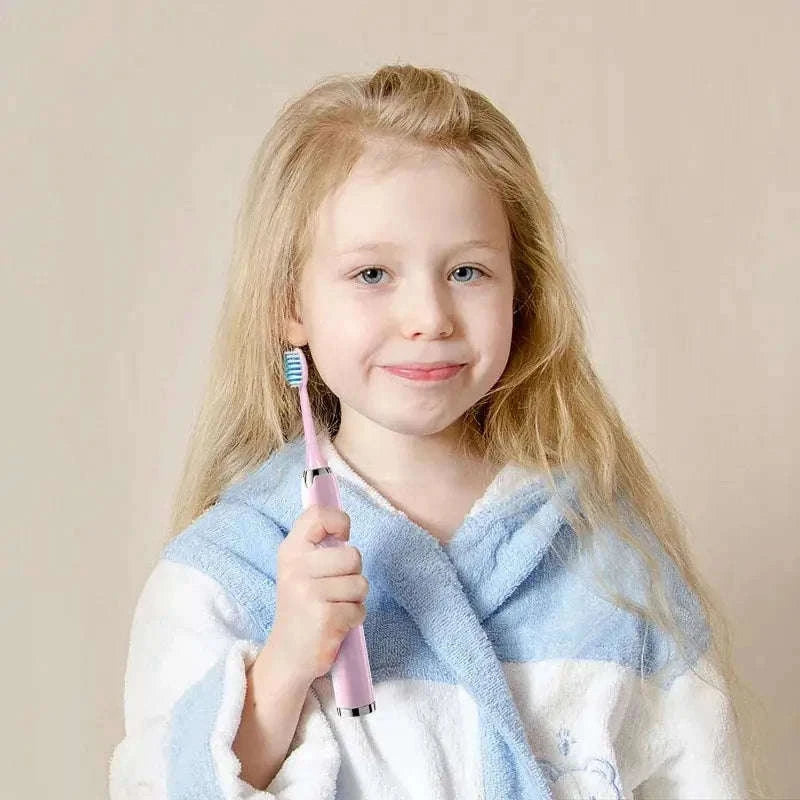 Kids Sonic Electric Toothbrush with Soft Bristles and USB Charging-Pink With 6 Heads