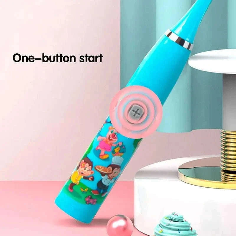Kids Sonic Electric Toothbrush with Soft Bristles and USB Charging-Pink With 6 Heads