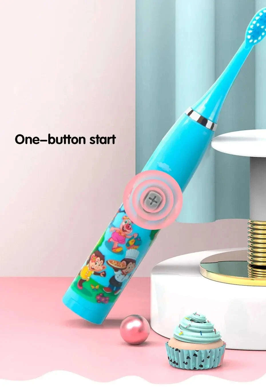 Kids Sonic Electric Toothbrush with Soft Bristles and USB Charging-Pink With 6 Heads