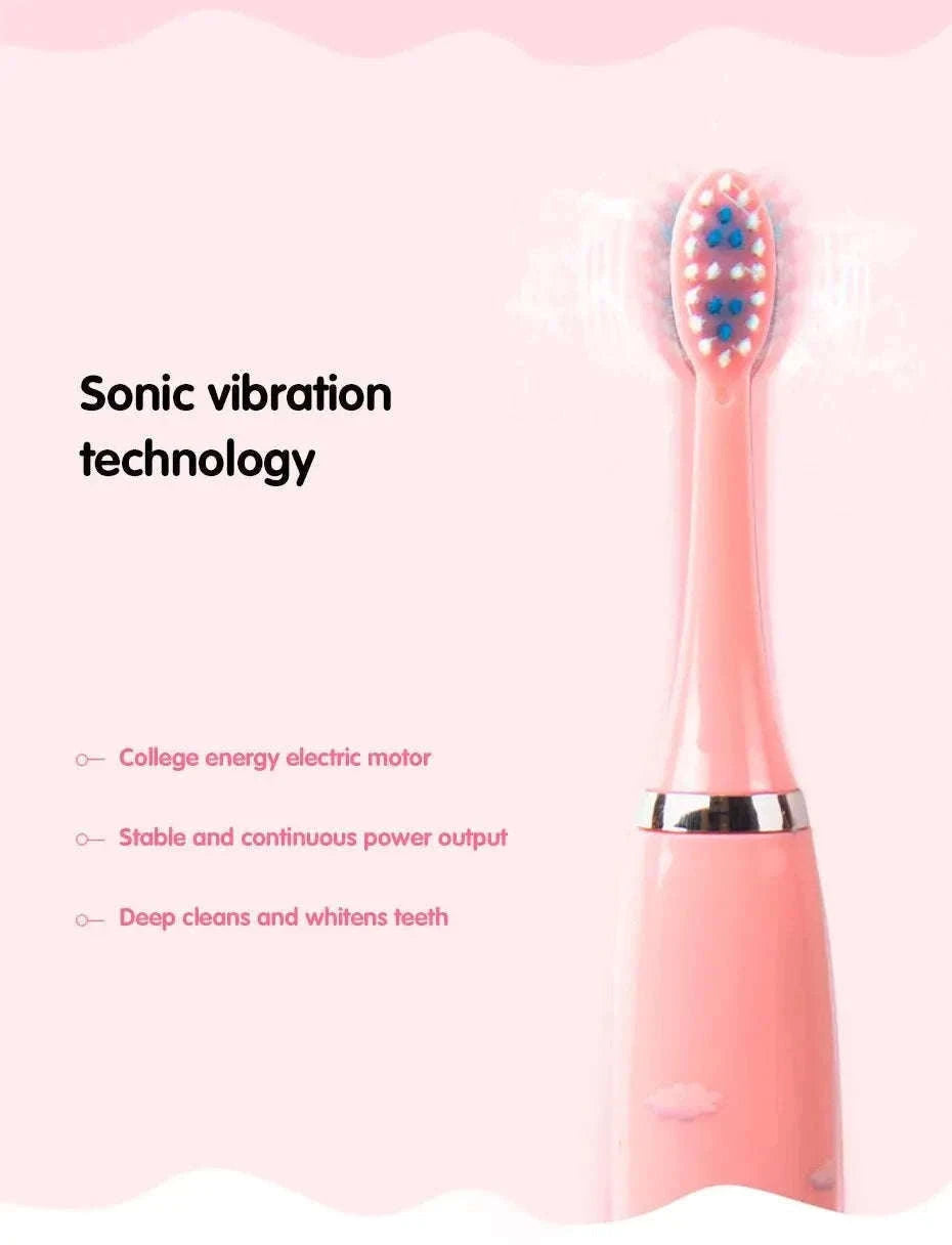 Kids Sonic Electric Toothbrush with Soft Bristles and USB Charging-Pink With 6 Heads