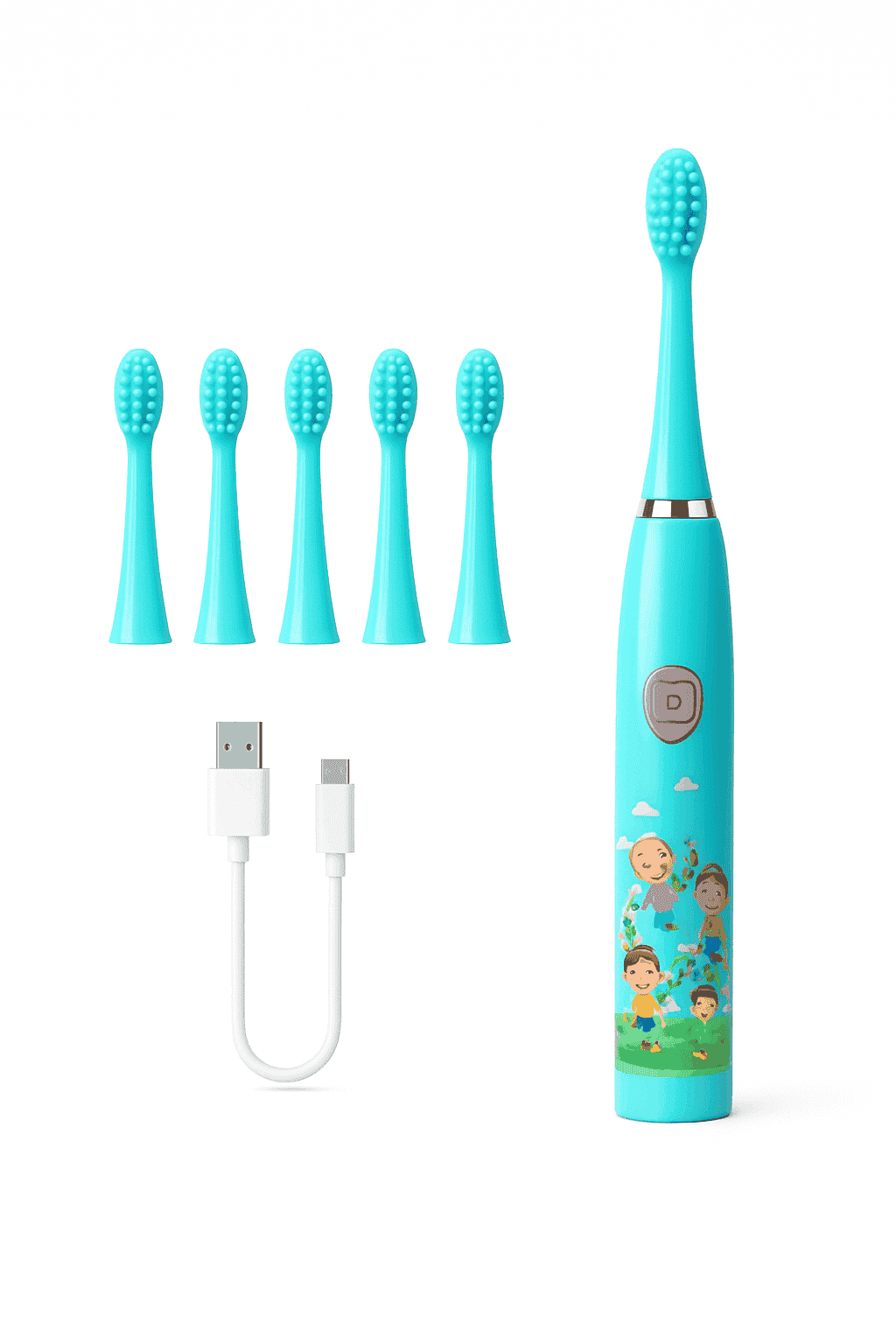 Kids Sonic Electric Toothbrush with Soft Bristles and USB Charging-Pink With 6 Heads