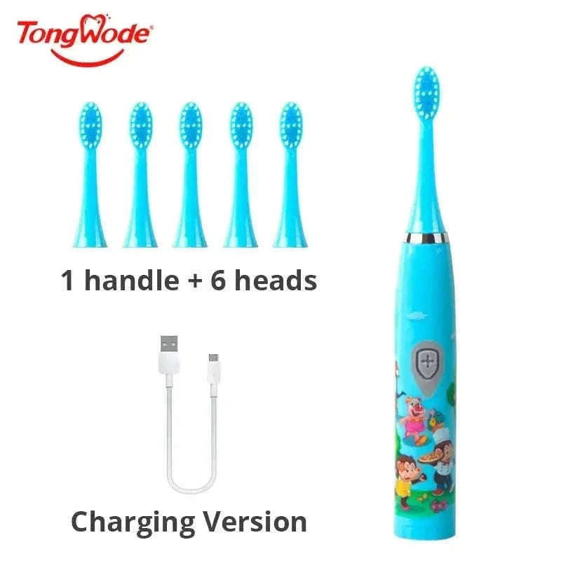 Kids Sonic Electric Toothbrush with Soft Bristles and USB Charging-Pink With 6 Heads