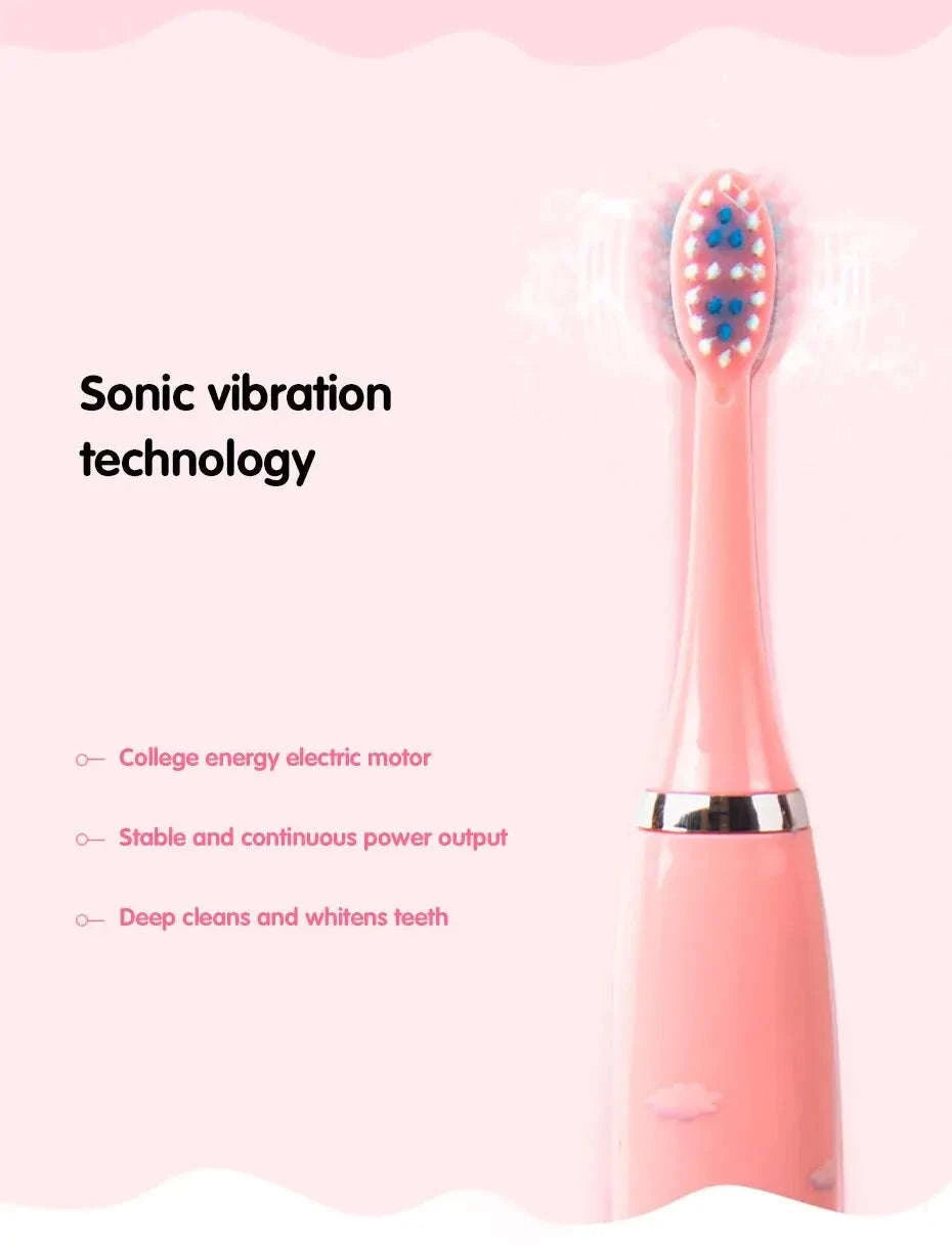Kids Sonic Electric Toothbrush with Soft Bristles and USB Charging-Pink With 6 Heads
