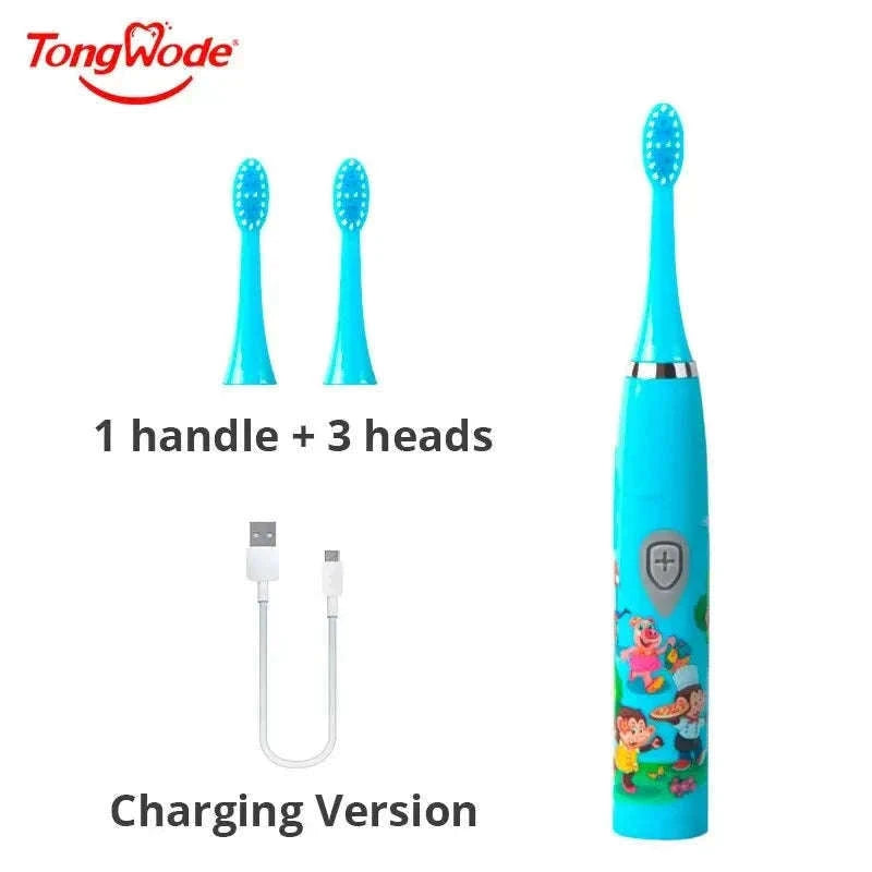 Kids Sonic Electric Toothbrush with Soft Bristles and USB Charging-Pink With 6 Heads