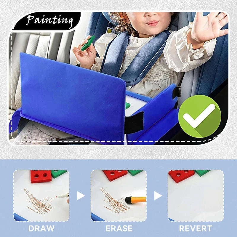 Kids Travel Tray with Tablet Pocket and Foldable Design-Blue