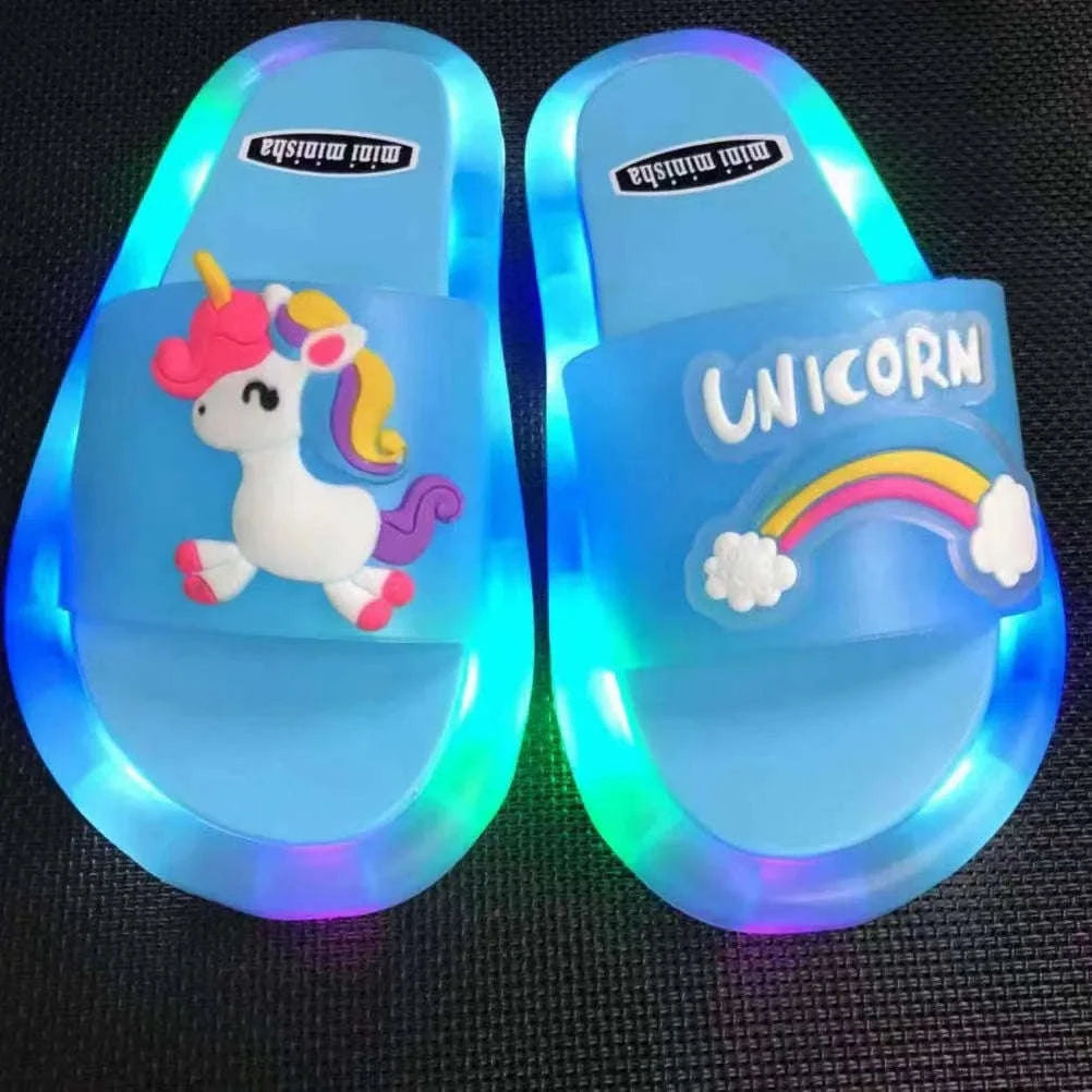 Kids Unicorn Slippers with Light-Up Cartoon Design-Blue 1 / 24-25(Insole 14.5CM)