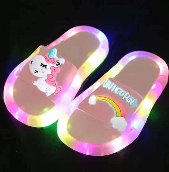 Kids Unicorn Slippers with Light-Up Cartoon Design-Blue 1 / 24-25(Insole 14.5CM)