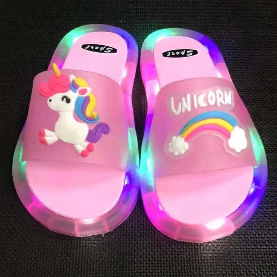 Kids Unicorn Slippers with Light-Up Cartoon Design-Blue 1 / 24-25(Insole 14.5CM)