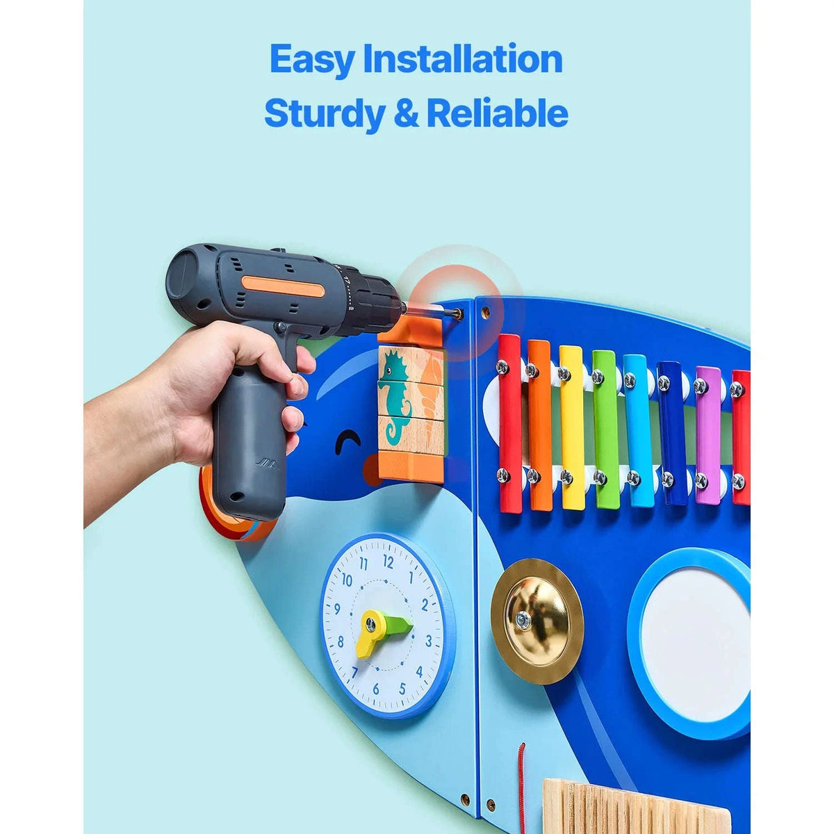 Kids Wall Busy Board with 12 Activities Sensory Learning Toy-Orca / france