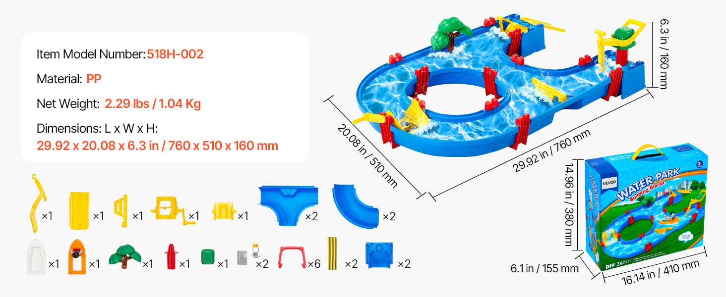 Kids Water Play Table with 39PCS Accessories Outdoor Summer Toy-Blue / United States